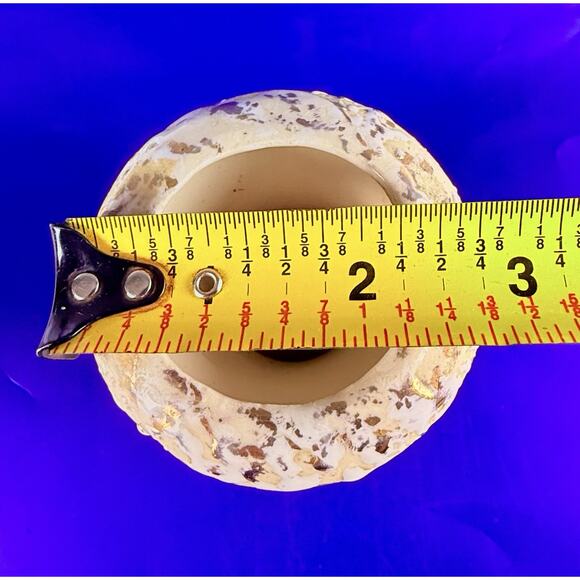 Vintage Brutalist Vase Popcorn Hand Thrown Ceramic Drip Glaze w/ 22k Gold White - Picture 10 of 11